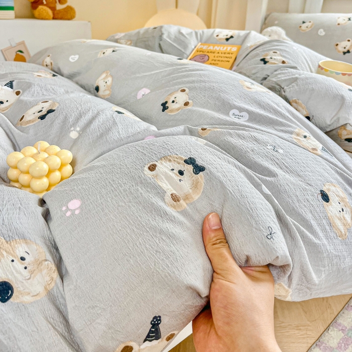 91家纺网 家纺一手货源 找家纺 优米家纺 2025新款A类云感双层纱学生宿舍三件套上下铺三件套 恋爱熊