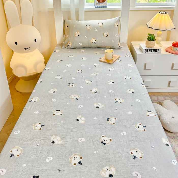 91家纺网 家纺一手货源 找家纺 优米家纺 2025新款A类云感双层纱学生宿舍三件套上下铺三件套 恋爱熊