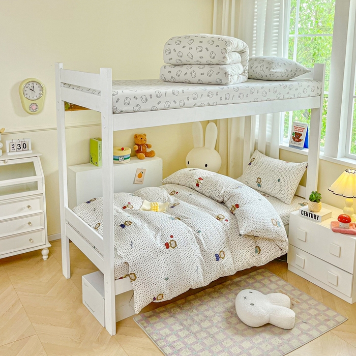 优米家纺 2025新款A类云感双层纱学生宿舍三件套上下铺三件套 萌趣小狮