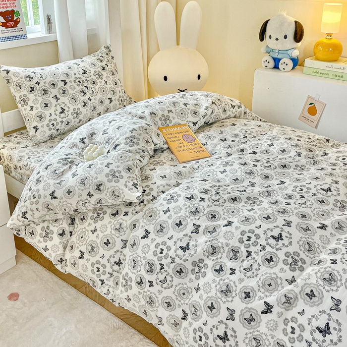 91家纺网 家纺一手货源 找家纺 优米家纺 2025新款A类云感双层纱学生宿舍三件套上下铺三件套 素影碟舞