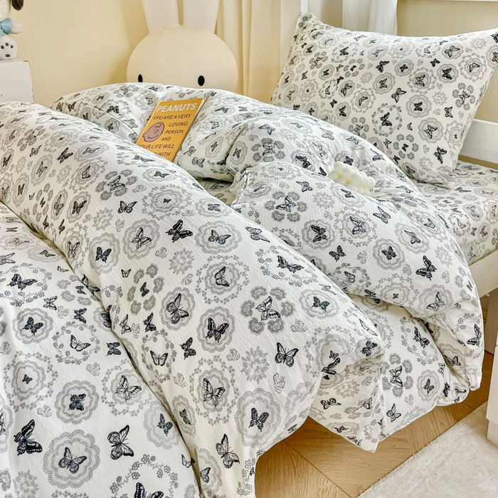 91家纺网 家纺一手货源 找家纺 优米家纺 2025新款A类云感双层纱学生宿舍三件套上下铺三件套 素影碟舞