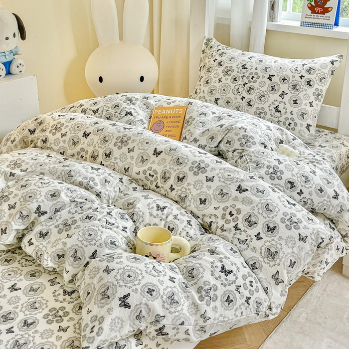 91家纺网 家纺一手货源 找家纺 优米家纺 2025新款A类云感双层纱学生宿舍三件套上下铺三件套 素影碟舞