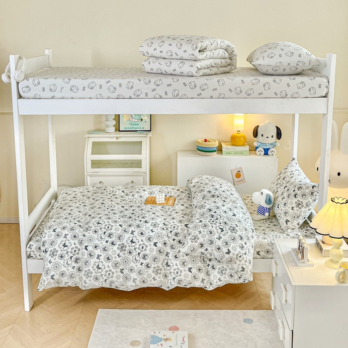 91家纺网 家纺一手货源 找家纺 优米家纺 2025新款A类云感双层纱学生宿舍三件套上下铺三件套 素影碟舞