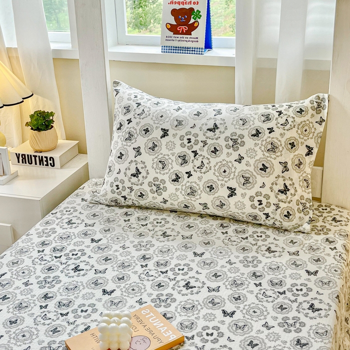 91家纺网 家纺一手货源 找家纺 优米家纺 2025新款A类云感双层纱学生宿舍三件套上下铺三件套 素影碟舞