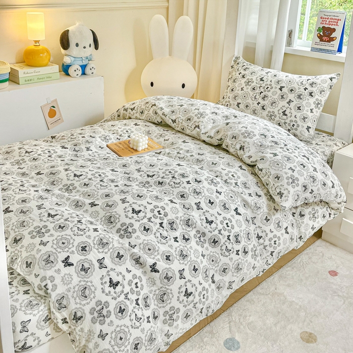 91家纺网 家纺一手货源 找家纺 优米家纺 2025新款A类云感双层纱学生宿舍三件套上下铺三件套 素影碟舞