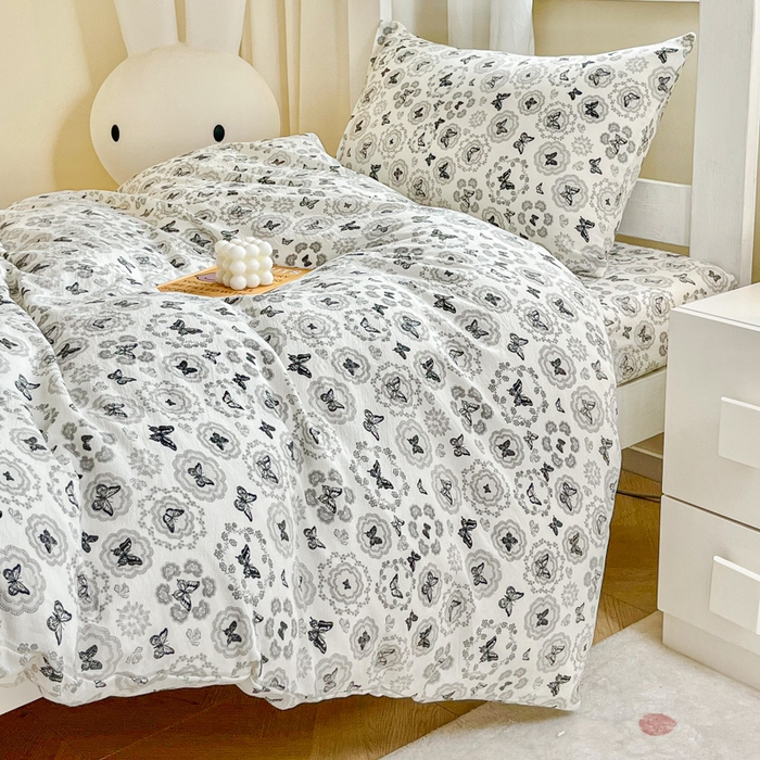 91家纺网 家纺一手货源 找家纺 优米家纺 2025新款A类云感双层纱学生宿舍三件套上下铺三件套 素影碟舞