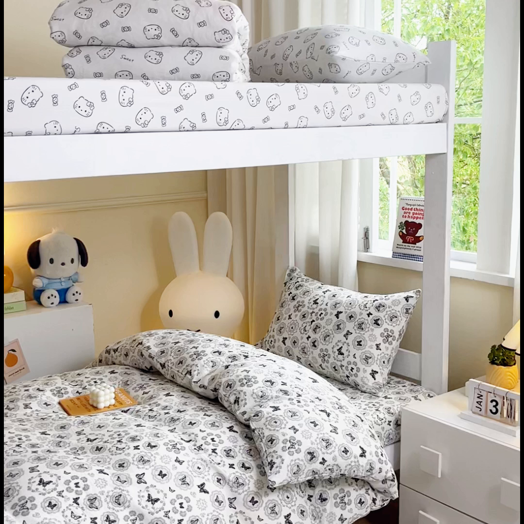 91家纺网 家纺一手货源 找家纺 优米家纺 2025新款A类云感双层纱学生宿舍三件套上下铺三件套 素影碟舞