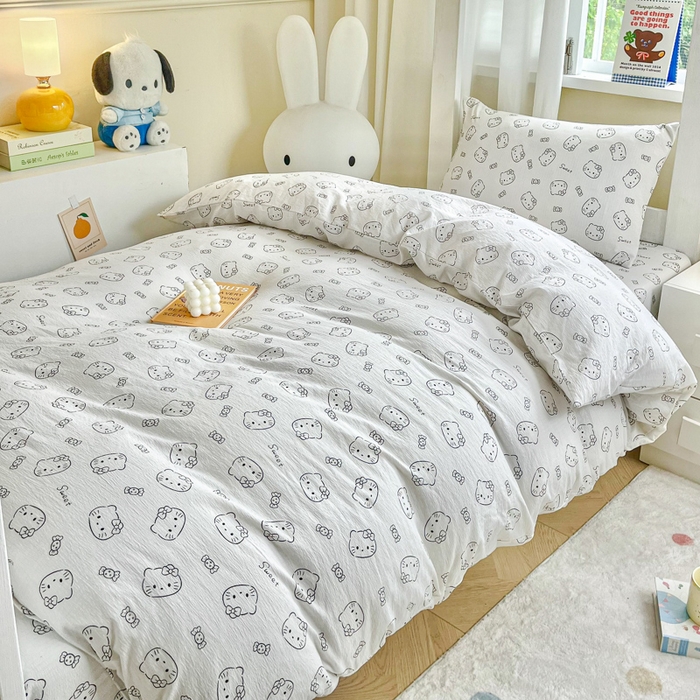 91家纺网 家纺一手货源 找家纺 优米家纺 2025新款A类云感双层纱学生宿舍三件套上下铺三件套 小奶猫