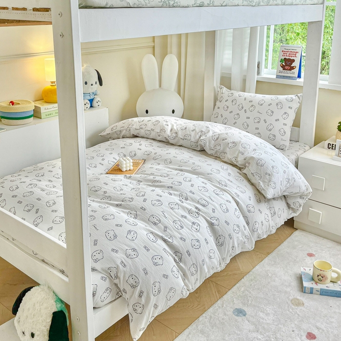 91家纺网 家纺一手货源 找家纺 优米家纺 2025新款A类云感双层纱学生宿舍三件套上下铺三件套 小奶猫