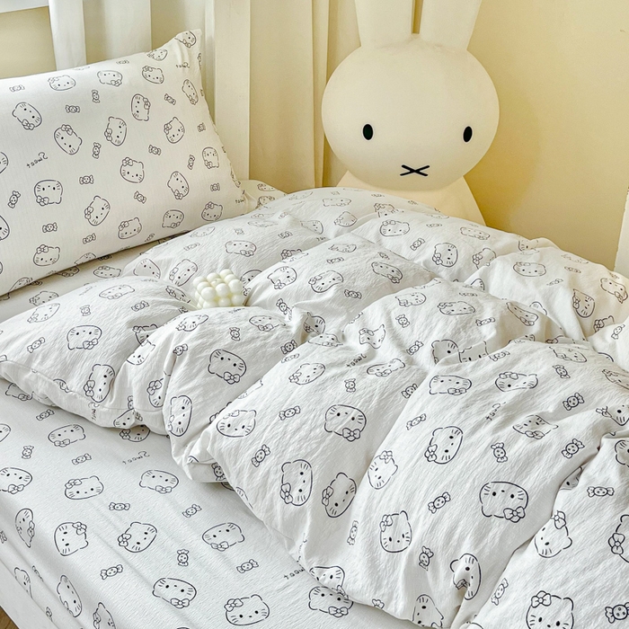 91家纺网 家纺一手货源 找家纺 优米家纺 2025新款A类云感双层纱学生宿舍三件套上下铺三件套 小奶猫