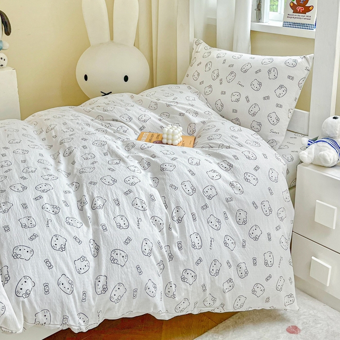 91家纺网 家纺一手货源 找家纺 优米家纺 2025新款A类云感双层纱学生宿舍三件套上下铺三件套 小奶猫