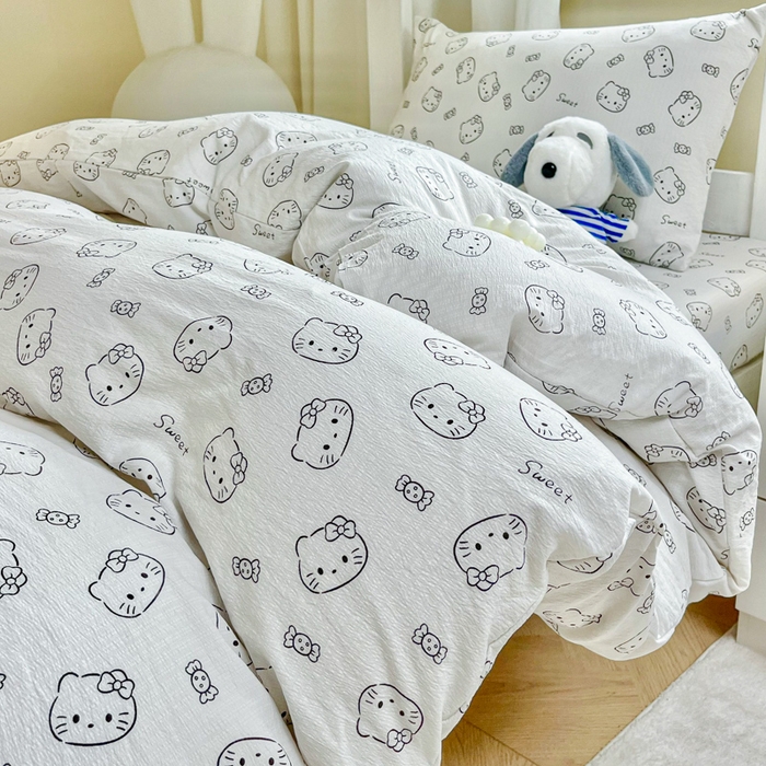 91家纺网 家纺一手货源 找家纺 优米家纺 2025新款A类云感双层纱学生宿舍三件套上下铺三件套 小奶猫