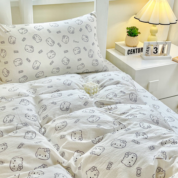 91家纺网 家纺一手货源 找家纺 优米家纺 2025新款A类云感双层纱学生宿舍三件套上下铺三件套 小奶猫