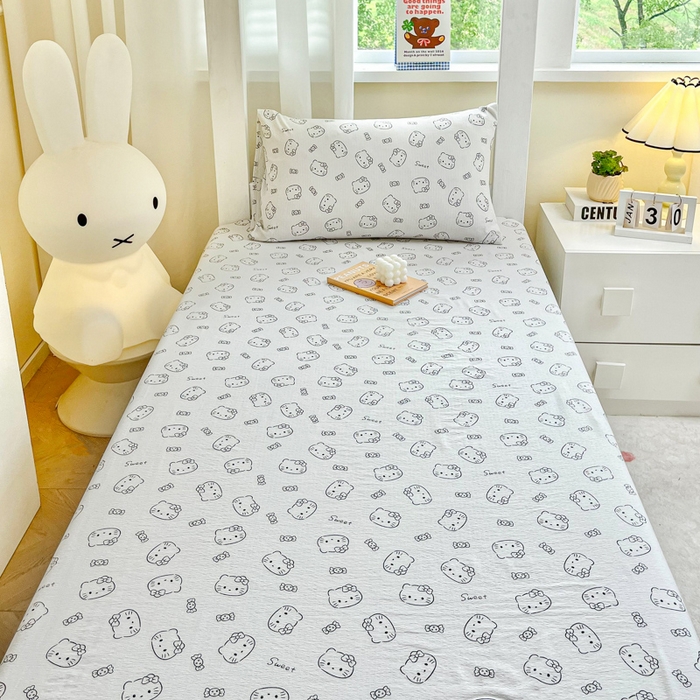 91家纺网 家纺一手货源 找家纺 优米家纺 2025新款A类云感双层纱学生宿舍三件套上下铺三件套 小奶猫