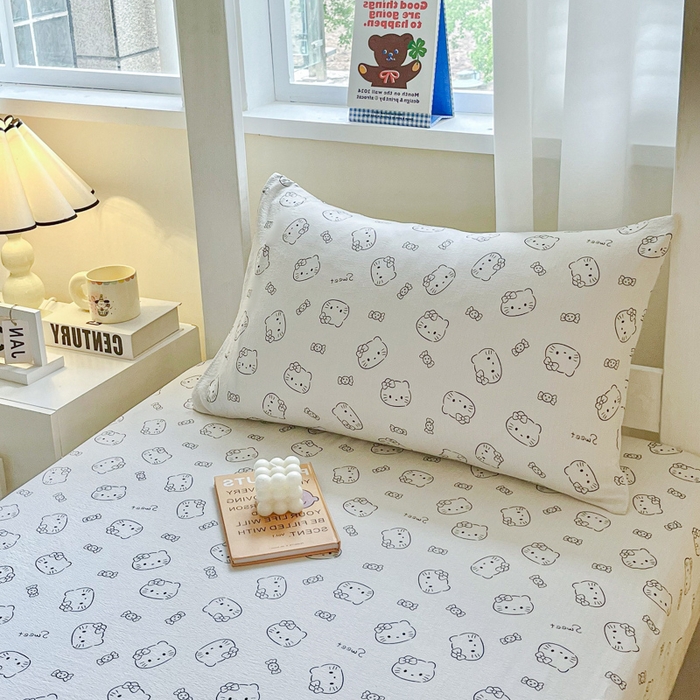 91家纺网 家纺一手货源 找家纺 优米家纺 2025新款A类云感双层纱学生宿舍三件套上下铺三件套 小奶猫