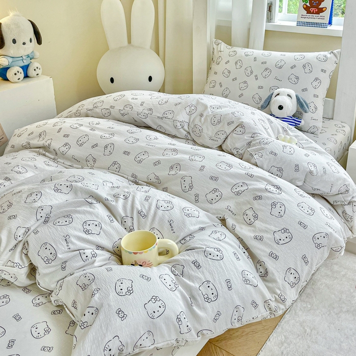 91家纺网 家纺一手货源 找家纺 优米家纺 2025新款A类云感双层纱学生宿舍三件套上下铺三件套 小奶猫