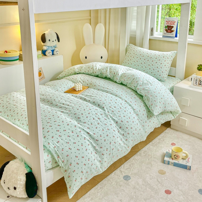 91家纺网 家纺一手货源 找家纺 优米家纺 2025新款A类云感双层纱学生宿舍三件套上下铺三件套 樱花睡梦