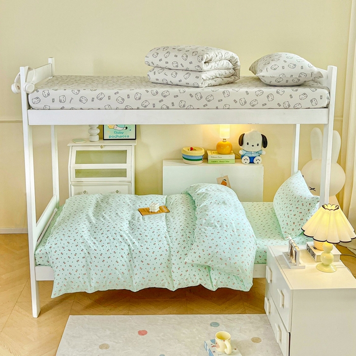 91家纺网 家纺一手货源 找家纺 优米家纺 2025新款A类云感双层纱学生宿舍三件套上下铺三件套 樱花睡梦