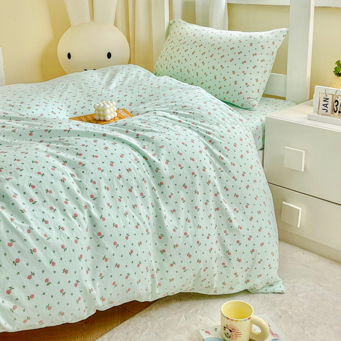 91家纺网 家纺一手货源 找家纺 优米家纺 2025新款A类云感双层纱学生宿舍三件套上下铺三件套 樱花睡梦