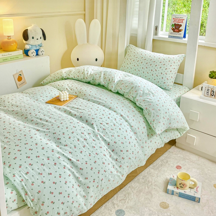 91家纺网 家纺一手货源 找家纺 优米家纺 2025新款A类云感双层纱学生宿舍三件套上下铺三件套 樱花睡梦