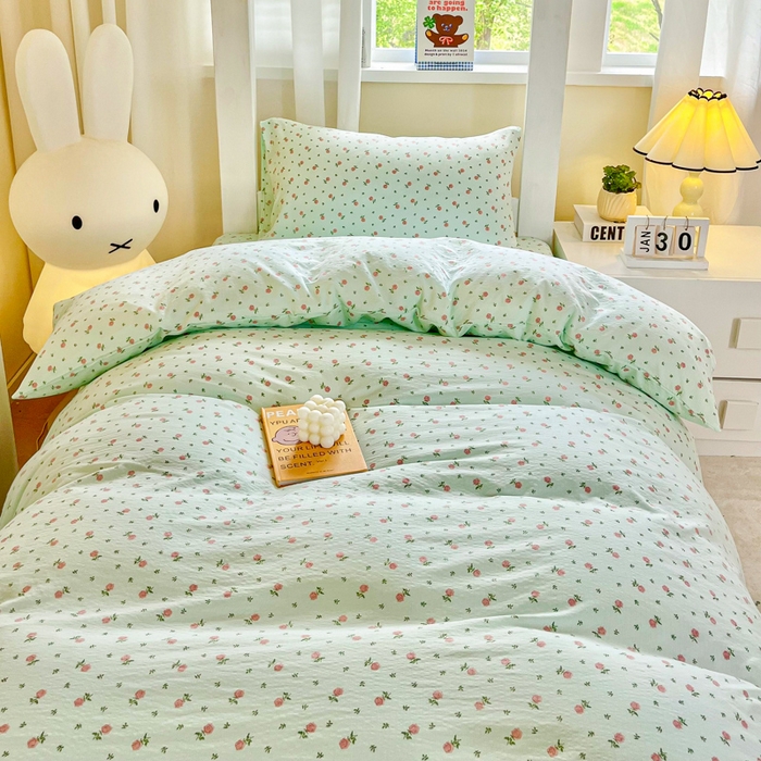 91家纺网 家纺一手货源 找家纺 优米家纺 2025新款A类云感双层纱学生宿舍三件套上下铺三件套 樱花睡梦