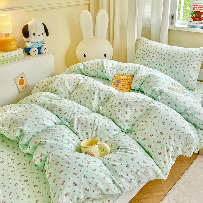 91家纺网 家纺一手货源 找家纺 优米家纺 2025新款A类云感双层纱学生宿舍三件套上下铺三件套 樱花睡梦