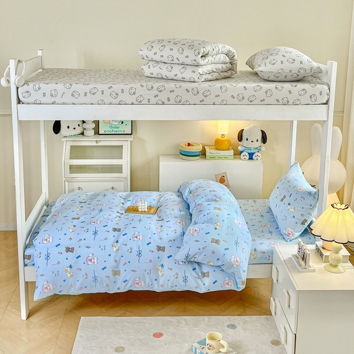 91家纺网 家纺一手货源 找家纺 优米家纺 2025新款A类云感双层纱学生宿舍三件套上下铺三件套 有趣乐园