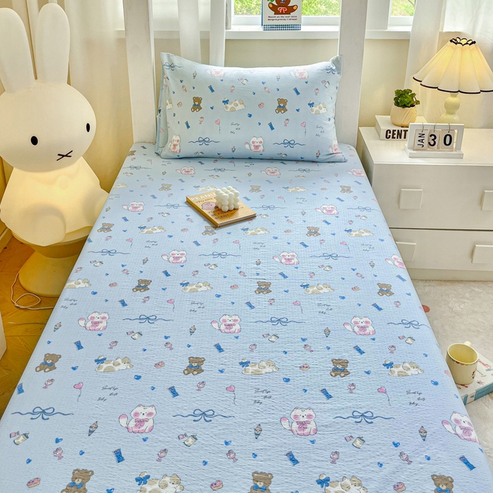 91家纺网 家纺一手货源 找家纺 优米家纺 2025新款A类云感双层纱学生宿舍三件套上下铺三件套 有趣乐园