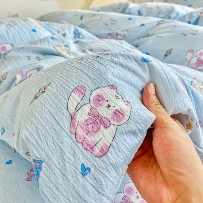 91家纺网 家纺一手货源 找家纺 优米家纺 2025新款A类云感双层纱学生宿舍三件套上下铺三件套 有趣乐园