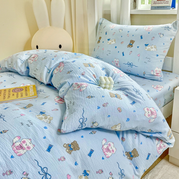 91家纺网 家纺一手货源 找家纺 优米家纺 2025新款A类云感双层纱学生宿舍三件套上下铺三件套 有趣乐园