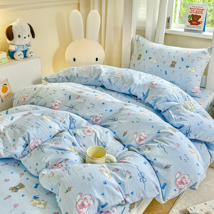 91家纺网 家纺一手货源 找家纺 优米家纺 2025新款A类云感双层纱学生宿舍三件套上下铺三件套 有趣乐园