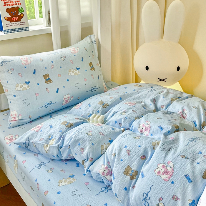 91家纺网 家纺一手货源 找家纺 优米家纺 2025新款A类云感双层纱学生宿舍三件套上下铺三件套 有趣乐园