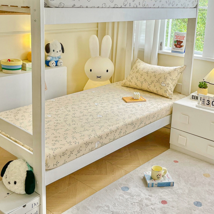 91家纺网 家纺一手货源 找家纺 优米家纺 2025新款A类云感双层纱学生宿舍三件套上下铺三件套 玉兰兔兔