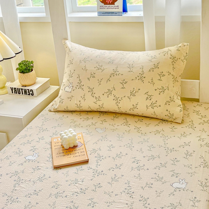 91家纺网 家纺一手货源 找家纺 优米家纺 2025新款A类云感双层纱学生宿舍三件套上下铺三件套 玉兰兔兔