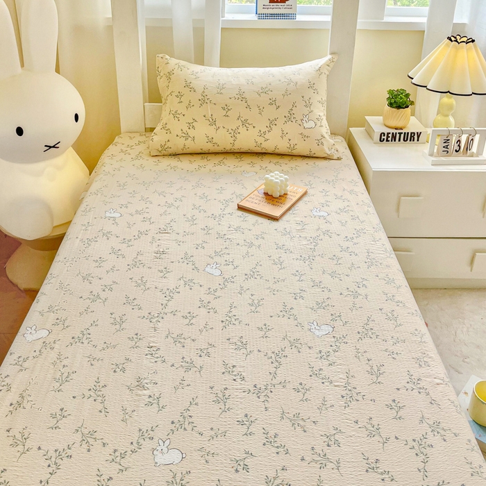 91家纺网 家纺一手货源 找家纺 优米家纺 2025新款A类云感双层纱学生宿舍三件套上下铺三件套 玉兰兔兔