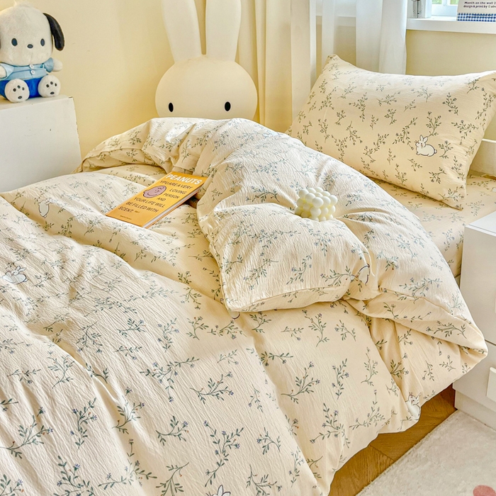 91家纺网 家纺一手货源 找家纺 优米家纺 2025新款A类云感双层纱学生宿舍三件套上下铺三件套 玉兰兔兔