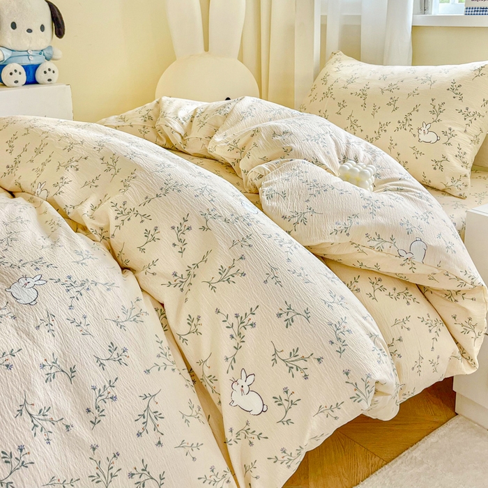 91家纺网 家纺一手货源 找家纺 优米家纺 2025新款A类云感双层纱学生宿舍三件套上下铺三件套 玉兰兔兔