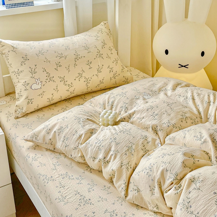 91家纺网 家纺一手货源 找家纺 优米家纺 2025新款A类云感双层纱学生宿舍三件套上下铺三件套 玉兰兔兔