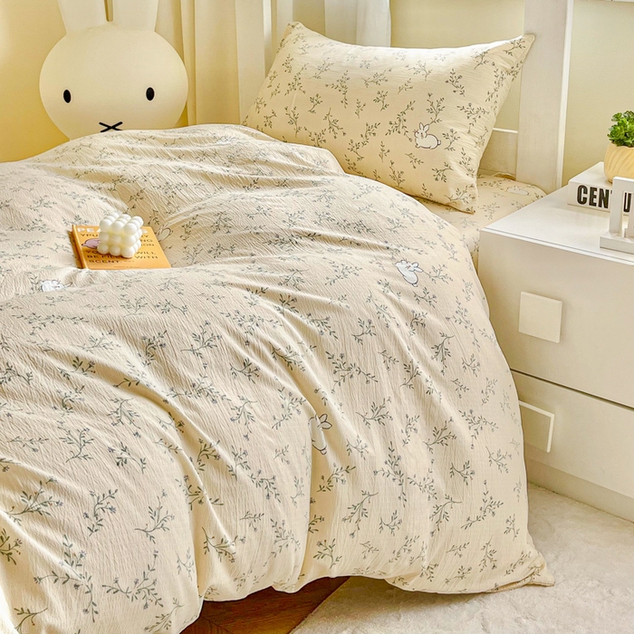 91家纺网 家纺一手货源 找家纺 优米家纺 2025新款A类云感双层纱学生宿舍三件套上下铺三件套 玉兰兔兔