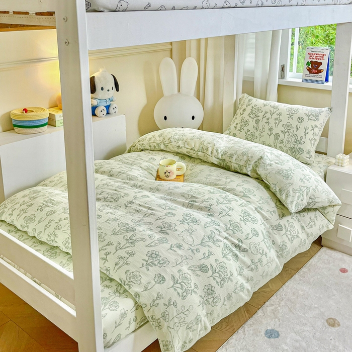 91家纺网 家纺一手货源 找家纺 优米家纺 2025新款A类云感双层纱学生宿舍三件套上下铺三件套 玉绣花园