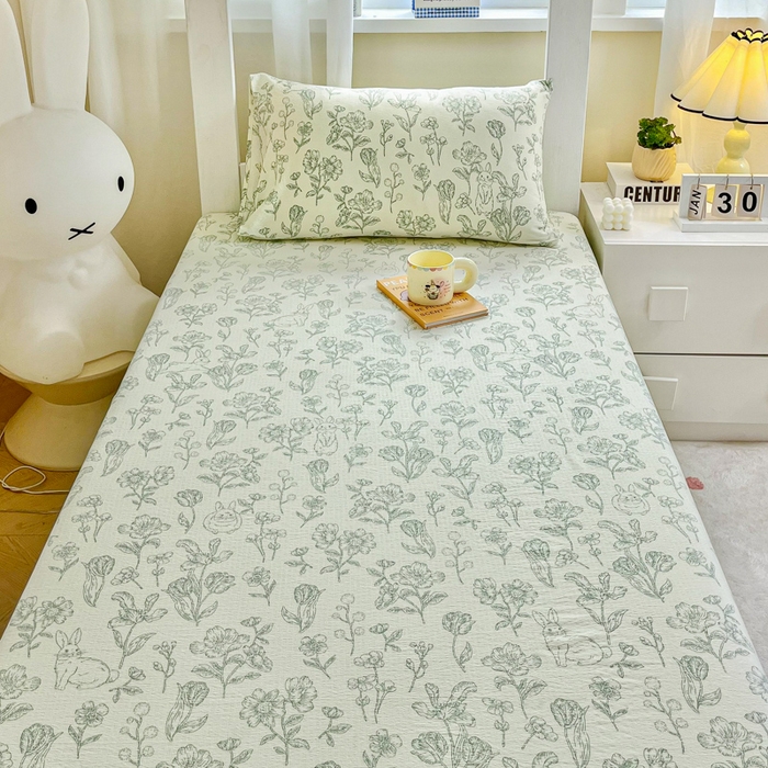 91家纺网 家纺一手货源 找家纺 优米家纺 2025新款A类云感双层纱学生宿舍三件套上下铺三件套 玉绣花园