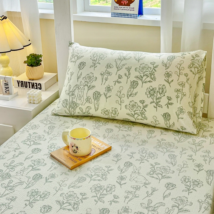 91家纺网 家纺一手货源 找家纺 优米家纺 2025新款A类云感双层纱学生宿舍三件套上下铺三件套 玉绣花园