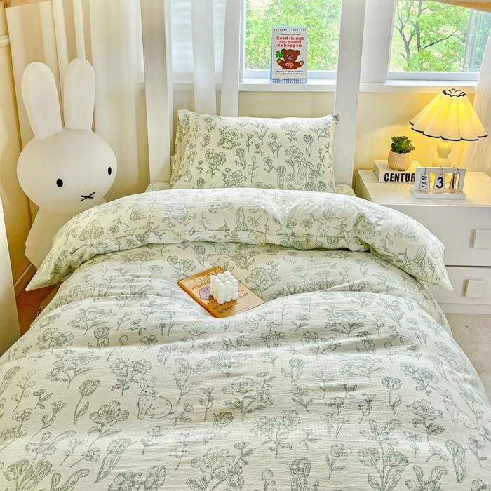 91家纺网 家纺一手货源 找家纺 优米家纺 2025新款A类云感双层纱学生宿舍三件套上下铺三件套 玉绣花园