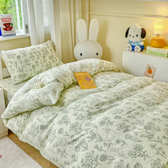 91家纺网 家纺一手货源 找家纺 优米家纺 2025新款A类云感双层纱学生宿舍三件套上下铺三件套 玉绣花园