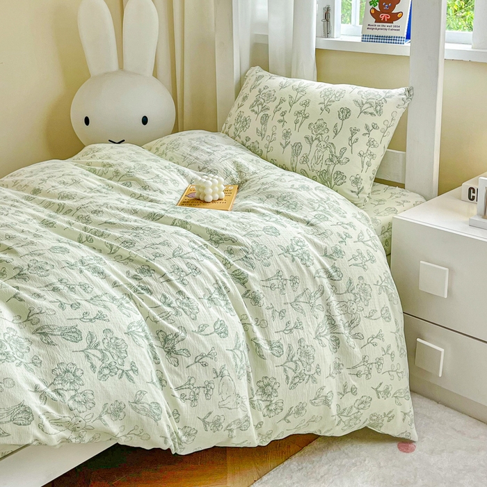 91家纺网 家纺一手货源 找家纺 优米家纺 2025新款A类云感双层纱学生宿舍三件套上下铺三件套 玉绣花园