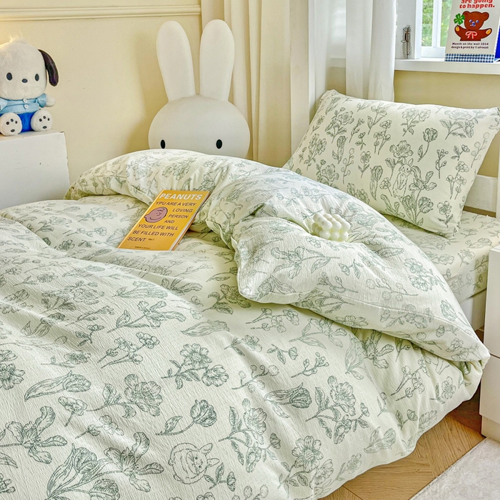 91家纺网 家纺一手货源 找家纺 优米家纺 2025新款A类云感双层纱学生宿舍三件套上下铺三件套 玉绣花园