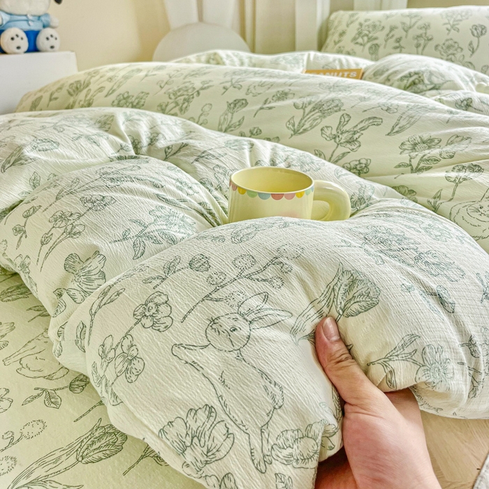 91家纺网 家纺一手货源 找家纺 优米家纺 2025新款A类云感双层纱学生宿舍三件套上下铺三件套 玉绣花园