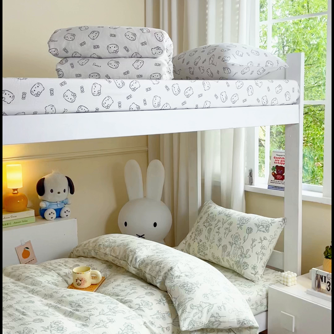 91家纺网 家纺一手货源 找家纺 优米家纺 2025新款A类云感双层纱学生宿舍三件套上下铺三件套 玉绣花园