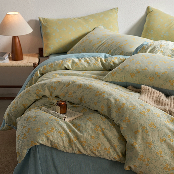 91家纺网 家纺一手货源 找家纺 （总）三朵家纺 2025新款全棉纯棉水洗棉色织提花四件套