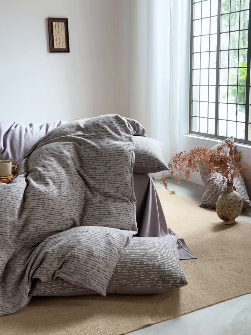 91家纺网 家纺一手货源 找家纺 三朵家纺 2025新款全棉纯棉水洗棉色织提花四件套 疏影